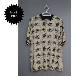 NEW Bit & Bridle Cowboy Rodeo Print Polo Shirt L